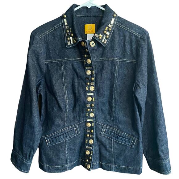 Ruby Rd. Blue Metallic Denim Jean Jacket Size 8 Embellished - Picture 1 of 6